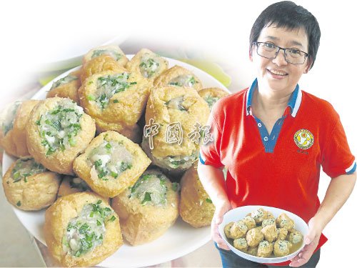 中国侨网李梅用心烹调的广西传统年菜──酿豆腐卜，色香味俱全。(马来西亚《中国报》/邓佩珍 摄)